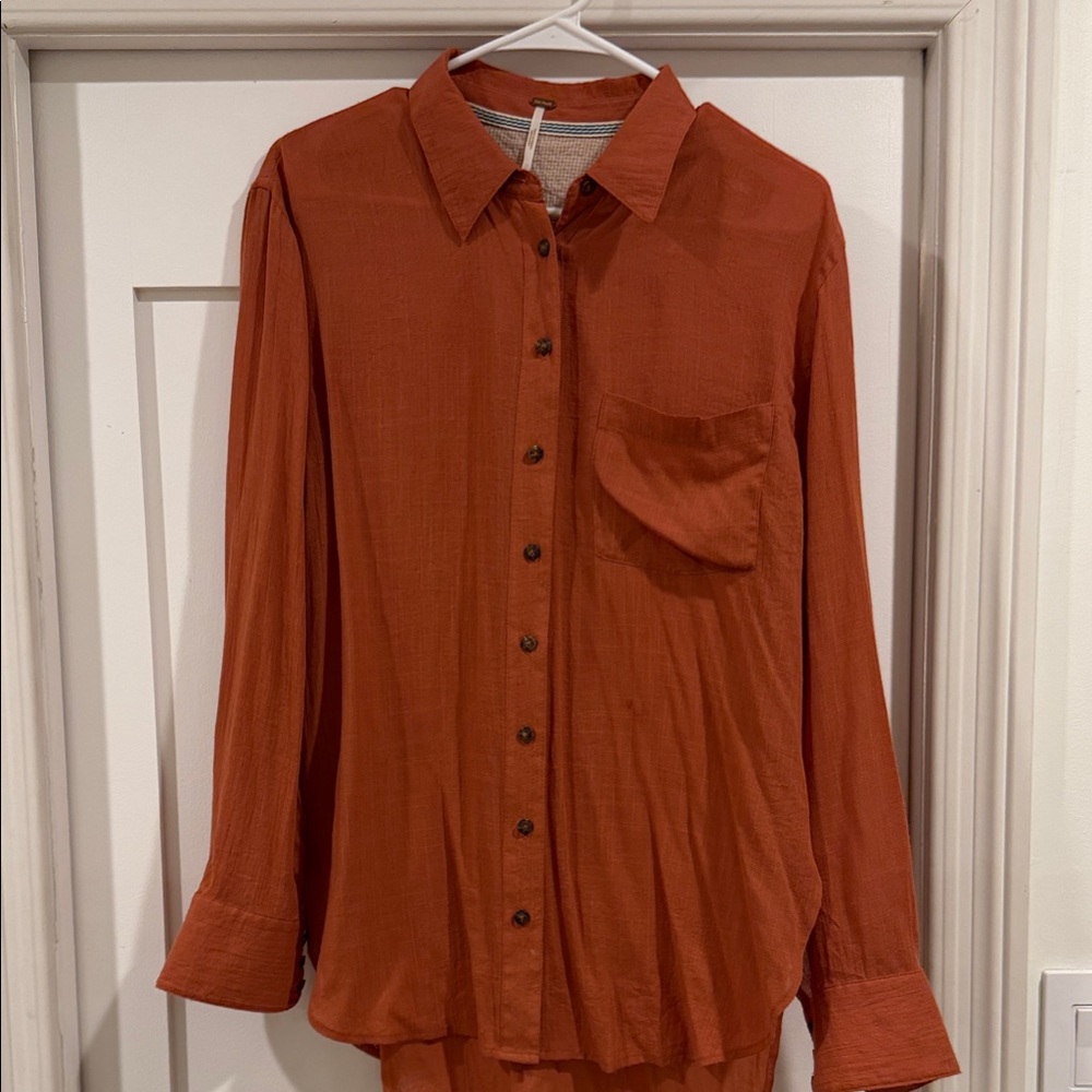 Free People Terracotta Button-Down Shirt